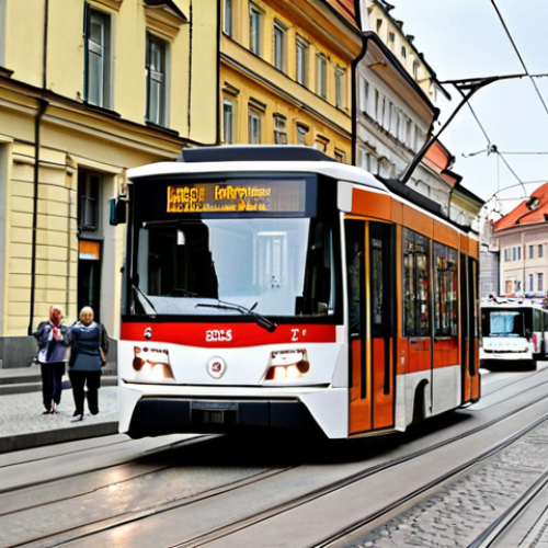 **

A bustling city street in Warsaw, Poland. A modern tram or bus is prominently featured, filled with diverse passengers. Focus on the realistic details of the urban environment - advertisements in Polish, typical Polish street signs, and the architecture specific to Warsaw. Capture the everyday scene of commuting in a Polish city. The overall mood should be dynamic and lively.

**